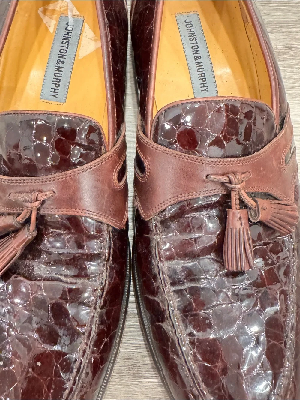 Johnston & Murphy Mixon Loafers Brown Leather Croc Print Tassels Men's 13